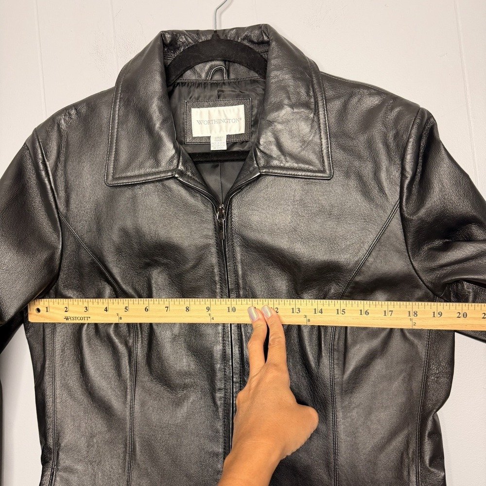 Vintage Worthington Women's Leather Jacket Size Large Black Zip Front Pockets - Picture 12 of 12